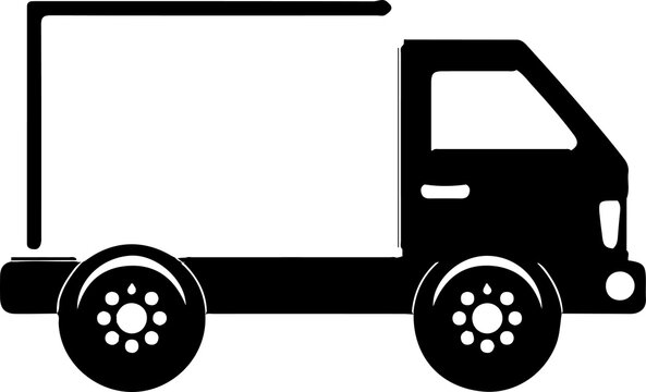 Minimalist delivery truck icon, black silhouette cargo van graphic symbol, commercial shipping transport vector, freight vehicle logotype element