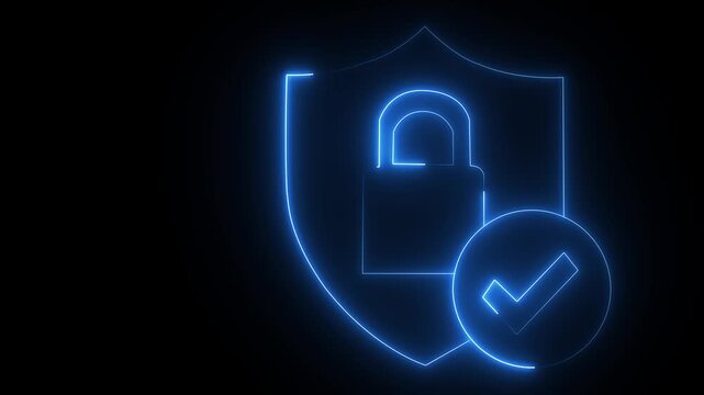 Digital neon blue color lock animation icon security privacy password protection safety and encryption privacy protection icon motion graphic animation.
