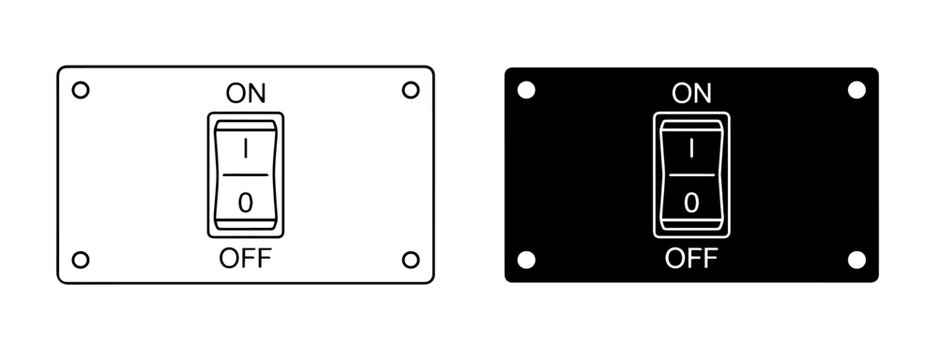Electric power rocker toggle switch on and off panel vector set.