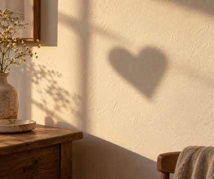 Heart Shadow Glowing on Warm Interior Wall