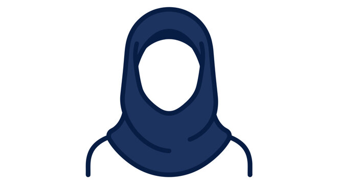 Muslim woman icon displayed in deep blue outline representing modesty and contemporary cultural identity.