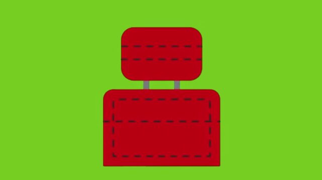 Red car headrest isolated on chroma key green screen background animation.