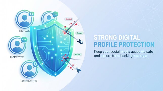 Digital shield protecting social media profiles from cyber hacking attempts