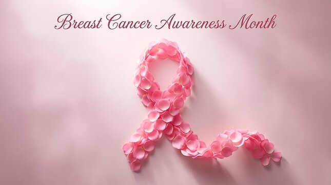 Pink Breast Cancer Awareness Ribbon Made of Rose Petals on Soft Background for Charity Social Media Banner and Posters.