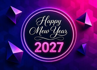 Obraz premium Happy new year 2027 abstract geometric polygon gradient background luxury graphic template