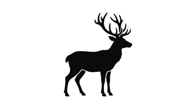 A majestic stag with large antlers is depicted as a black silhouette antlered buck