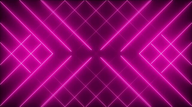 Abstract technology background with red neon lights. Striped texture in cross shape for innovation concept. Seamless loop. Abstract neon glowing line icon animation .4k