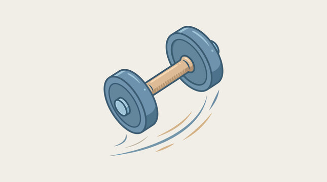 Hand drawn illustration of a blue dumbbell moving upward on beige background