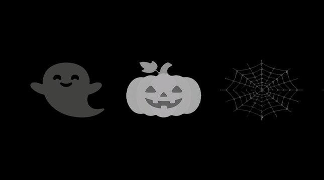 Halloween icons featuring a ghost pumpkin and spiderweb on black background