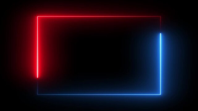 Neon red blue color square rectangle picture frame icon animation. alpha channel 4k motion. animation for logo or text design