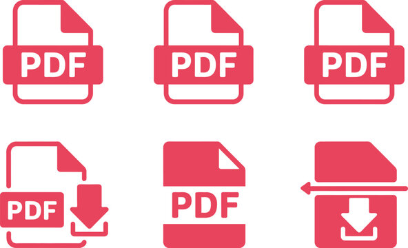 Document download and pdf file format icon set with pdf icons