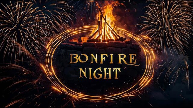 Guy Fawkes Night Celebration Card with Text on Background Bonfire and Fireworks Sparks AI Generative