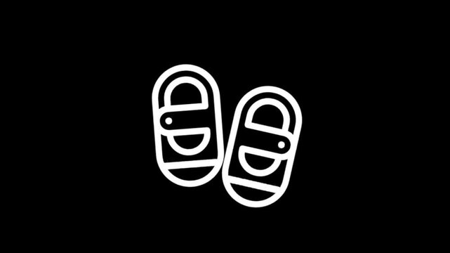 Simple white outline icons of flip-flops on a black background