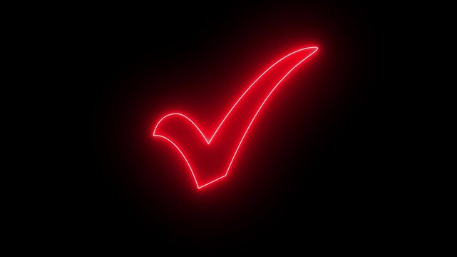 Neon red sign Tick mark icon animation. Check mark icon animation. right check mark icon on transparent background. confirm icon animation. check mark sign 4k