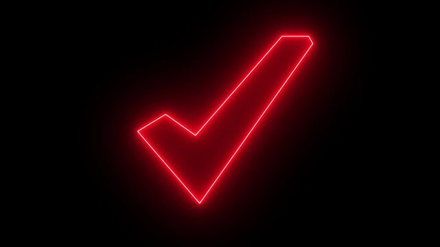 Neon red sign Tick mark icon animation. Check mark icon animation. right check mark icon on transparent background. confirm icon animation. check mark sign 4k