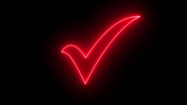 Neon red sign Tick mark icon animation. Check mark icon animation. right check mark icon on transparent background. confirm icon animation. check mark sign 4k