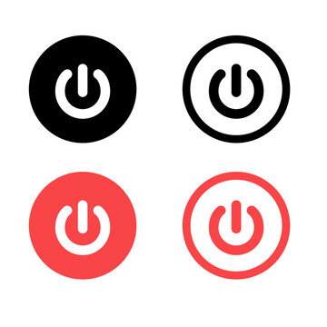 Power Button Icon Set in Black and Red Filled and Outline Styles
