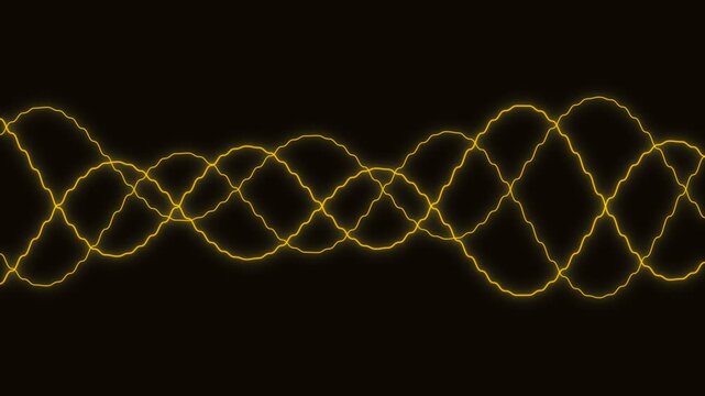Abstract yellow waveform animation on black background representing sound waves or data flow
