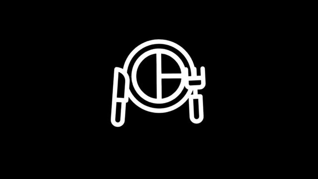 Minimalist animated icon of a plate and fork symbolizing dining