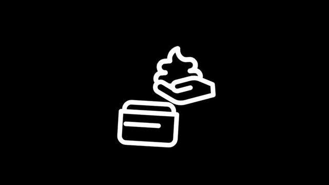 Animated icon of a credit card being inserted into a wallet