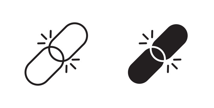 Broken link icon flat outline in black
