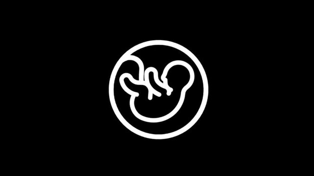 Abstract representation of a developing fetus in a circular outline