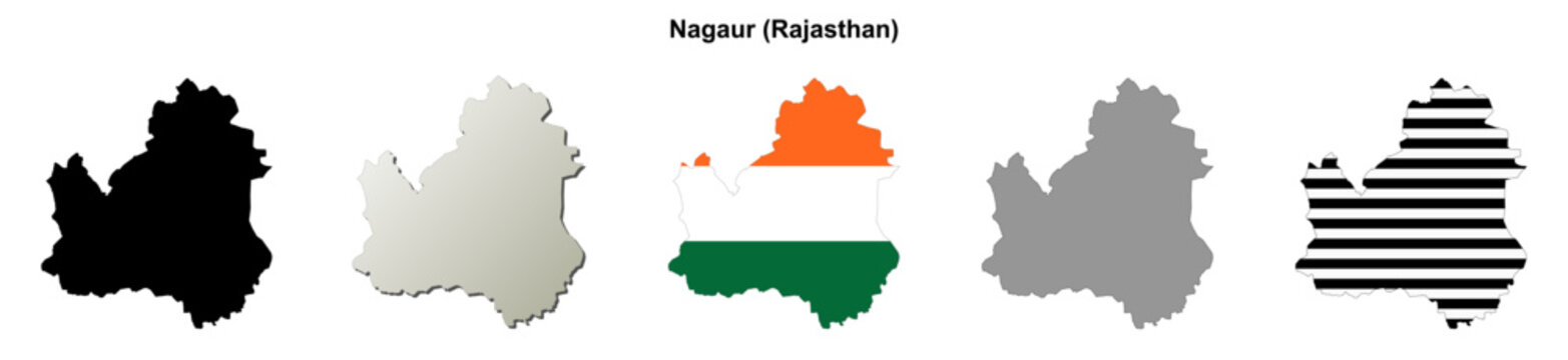 Nagaur (Rajasthan) blank outline map set