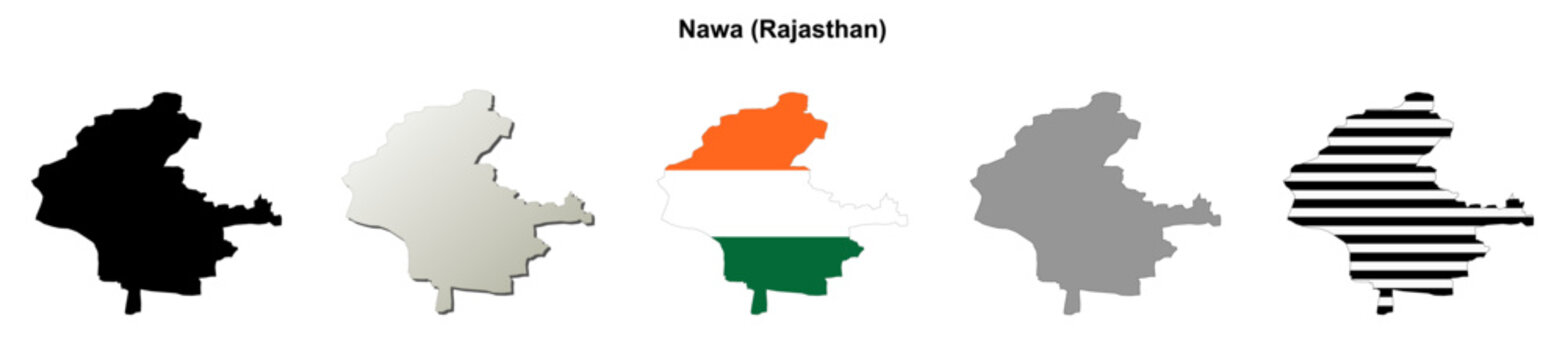 Nawa (Rajasthan) blank outline map set