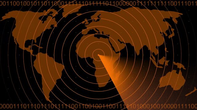 Digital air defense hud radar screen icon. Shooting down enemy missile, plane or drone. Radar point to detect enemy position. 4k Advanced technology with binary number countdown. 