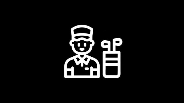 Animated icon of a golfer with clubs in a bag, simple line art style