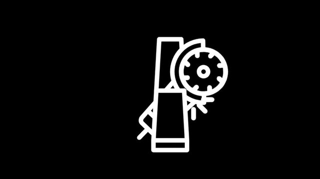 Close-up of a white angle grinder icon on a black background