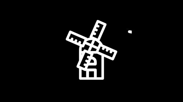 Animated icon of a windmill with rotating blades on a black background