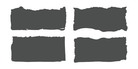 Fototapeta premium Collection of black torn paper scraps with rough edges and grunge texture vector illustration.