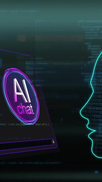 Futuristic ai chat interface with binary human head