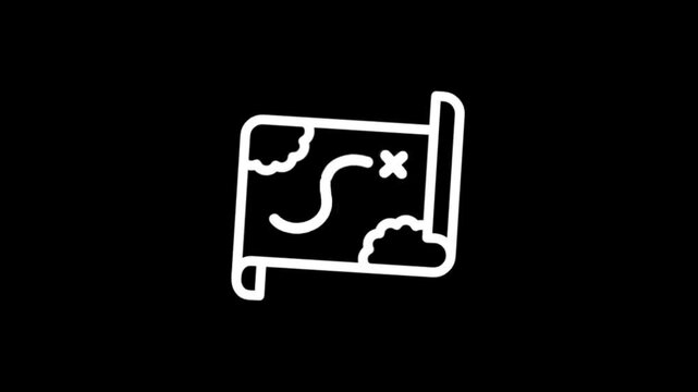 Animated map icon with treasure X marking a destination on a scroll