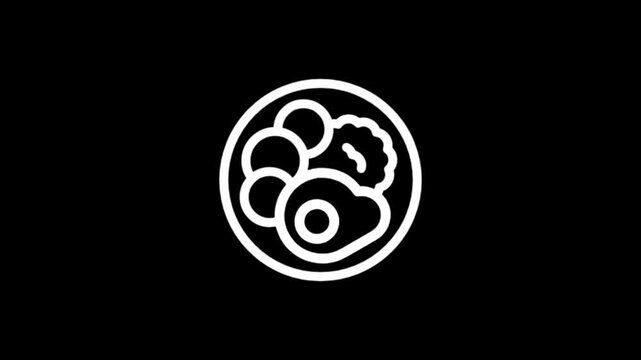 Animated white icon of a bowl of food on a black background