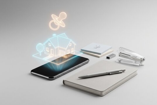 Conceptual Holographic Family House and Pacifier Icon