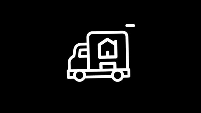 Moving truck with house icon transporting belongings for relocation services