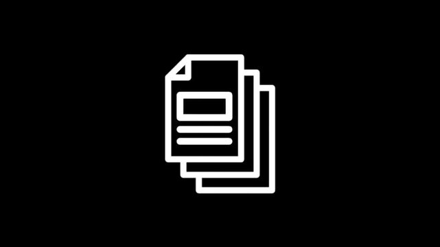 Stack of documents icon animation on black background