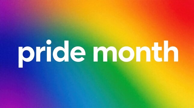 Pride month text on colorful rainbow gradient background. Vibrant spectrum colors symbolize lgbtq rights, equality, social inclusion. Graphic design for pride parade, activism human rights awareness