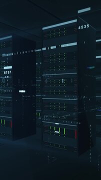 Futuristic data center animation with floating bin