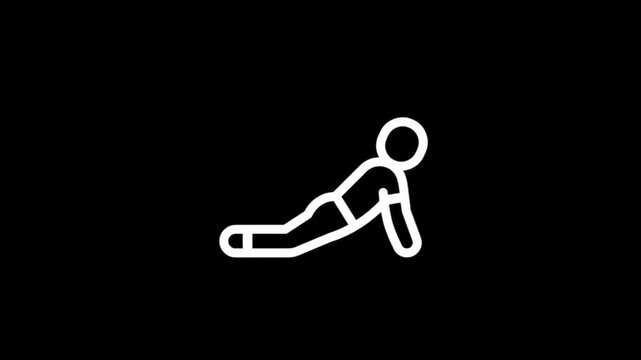 Person performing yoga cobra pose on black background, animated icon