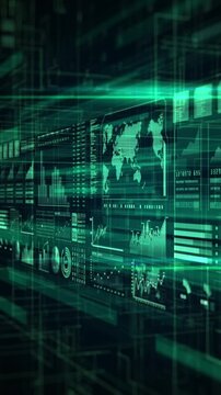 Futuristic digital business data analysis interface with horizontal movement