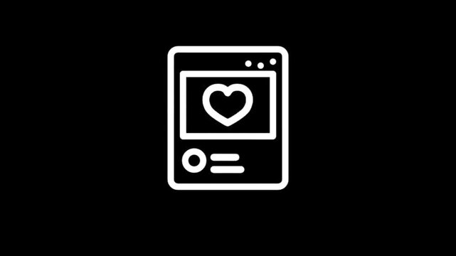 Animated social media post icon with heart and interaction elements
