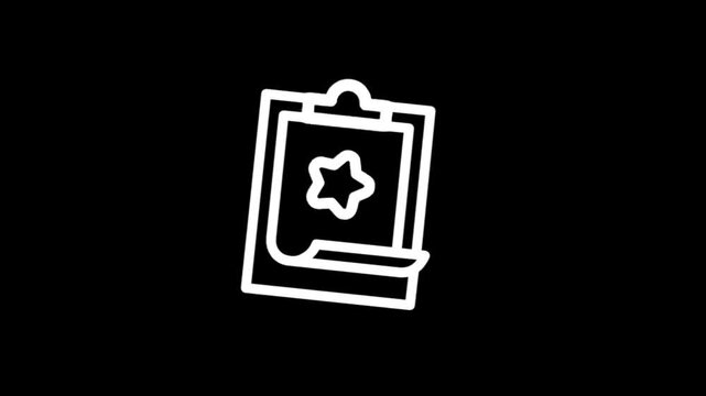 Animated white star icon on clipboard with paper sheet