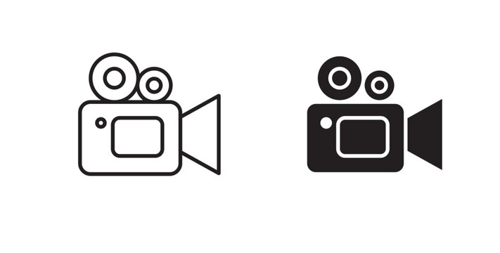 Video camera icon flat outline in black