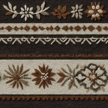 Seamless pattern of a traditional handwoven textile pattern in monochrome brown and white