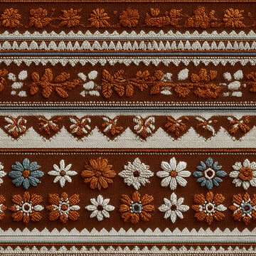Seamless pattern of a traditional handwoven textile pattern in monochrome brown and white