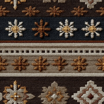 Seamless pattern of a traditional handwoven textile pattern in monochrome brown and white