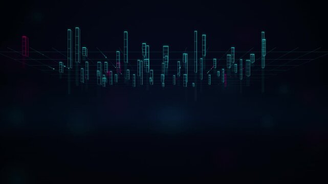 Digital data visualization hud: abstract 3 d bar graph infographic with glowing neon lines for financial analysis and tech backgrounds